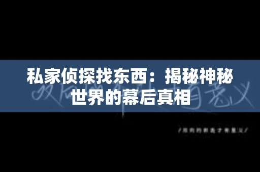 私家侦探找东西：揭秘神秘世界的幕后真相
